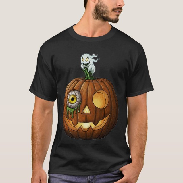 Haunted Ghost & Dripping Eyeball Jack-O-Lantern T-Shirt (Front)