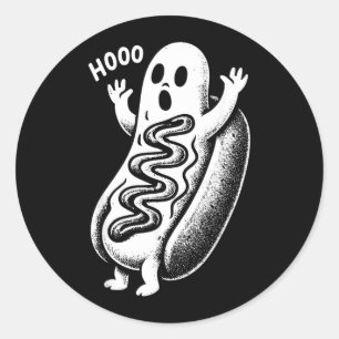 Haunted Ghost Hotdog Halloween Funny Foodie Classic Round Sticker