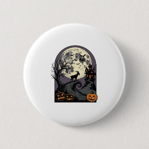 Haunted Goat Moon Vintage Halloween Silhouette Art 6 Cm Round Badge