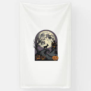 Haunted Goat Moon Vintage Halloween Silhouette Art Banner
