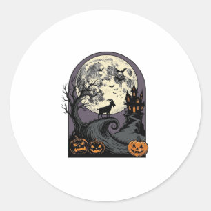 Haunted Goat Moon Vintage Halloween Silhouette Art Classic Round Sticker