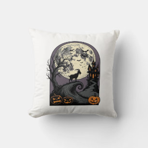 Haunted Goat Moon Vintage Halloween Silhouette Art Cushion