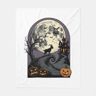 Haunted Goat Moon Vintage Halloween Silhouette Art Fleece Blanket