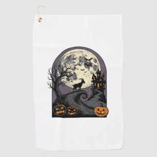 Haunted Goat Moon Vintage Halloween Silhouette Art Golf Towel