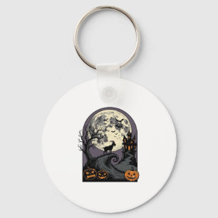 Haunted Goat Moon Vintage Halloween Silhouette Art Key Ring