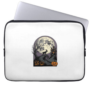Haunted Goat Moon Vintage Halloween Silhouette Art Laptop Sleeve