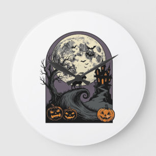 Haunted Goat Moon Vintage Halloween Silhouette Art Large Clock