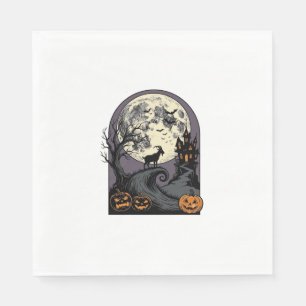 Haunted Goat Moon Vintage Halloween Silhouette Art Napkin