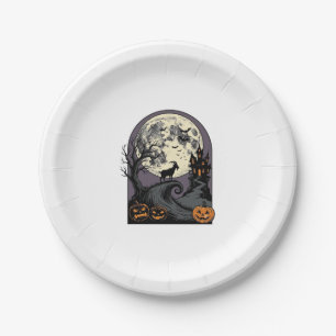 Haunted Goat Moon Vintage Halloween Silhouette Art Paper Plate