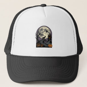 Haunted Goat Moon Vintage Halloween Silhouette Art Trucker Hat