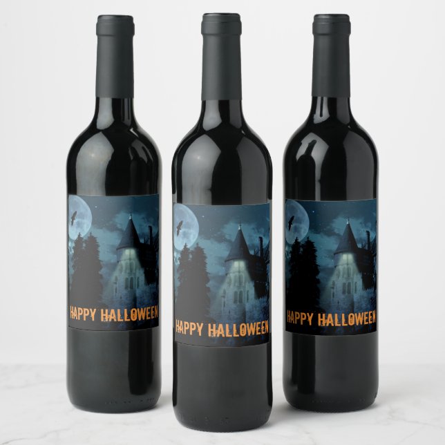 Haunted Goth Mansion Halloween    Wine Label (Bottles)