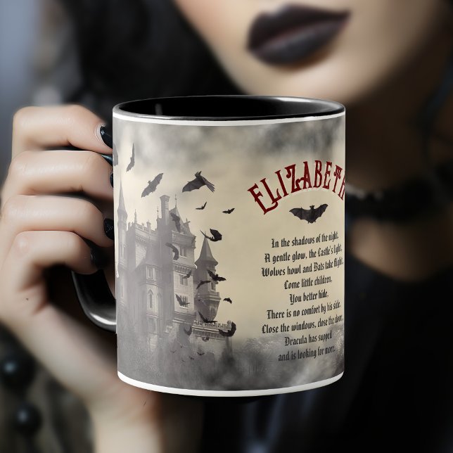 Haunted Gothic Dracula's Castle Vintage Halloween Mug (Gothic Castle and Bats Mug)