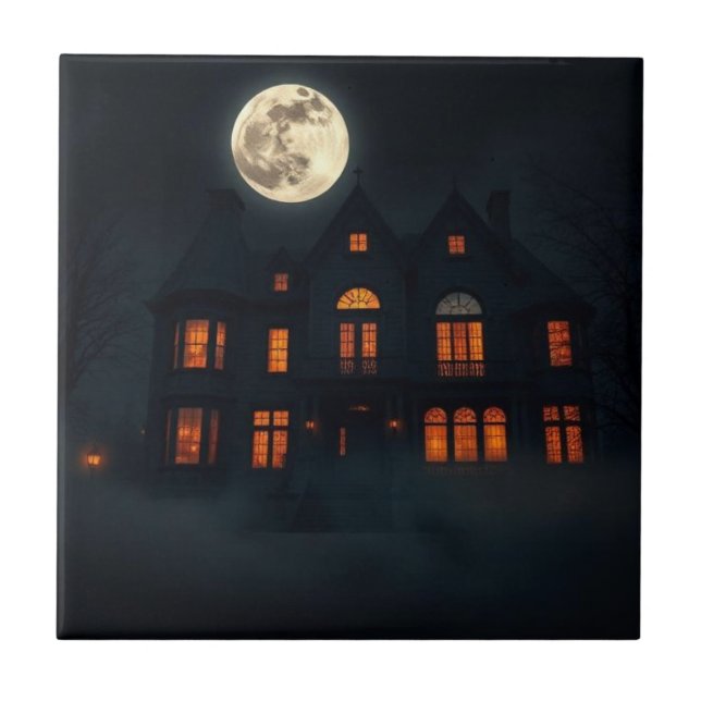 Haunted Gothic Mansion Halloween Ceramic Tile (Front)