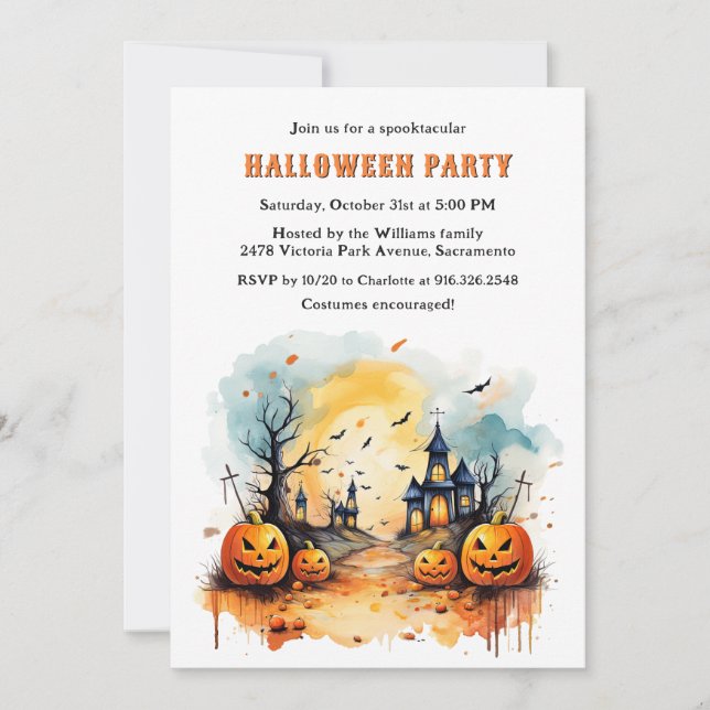 Haunted Graveyard Jack O’Lanterns Halloween Party Invitation (Front)