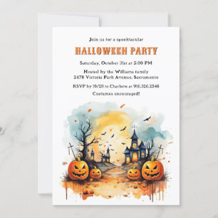 Haunted Graveyard Jack O’Lanterns Halloween Party Invitation