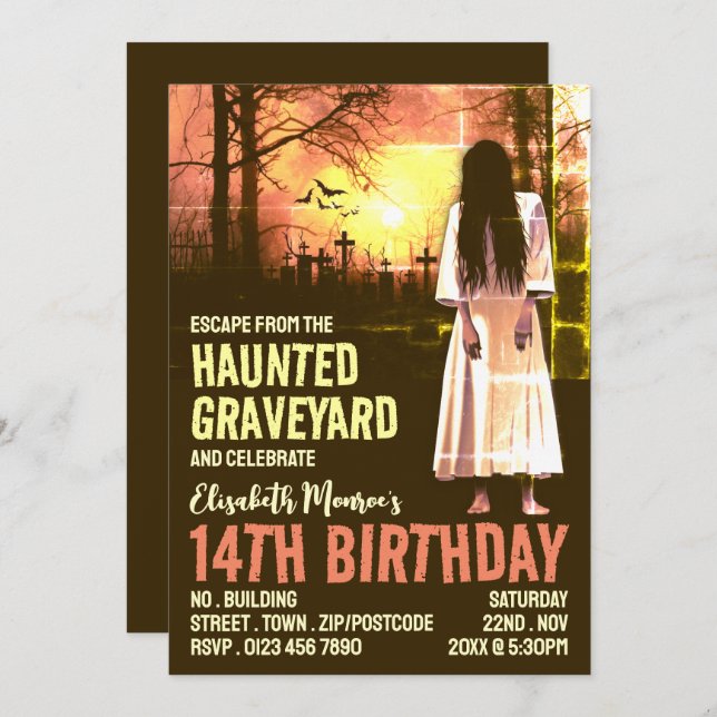 Haunted Graveyard Theme Escape Room Birthday Party Invitation (Front/Back)