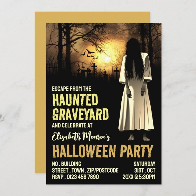Haunted Graveyard Theme Escape Room Halloween Invitation (Front/Back)