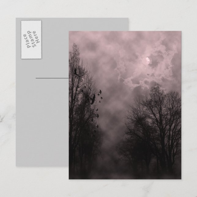 Haunted Halloween Blood Red Sky with Ravens Postcard (Front/Back)