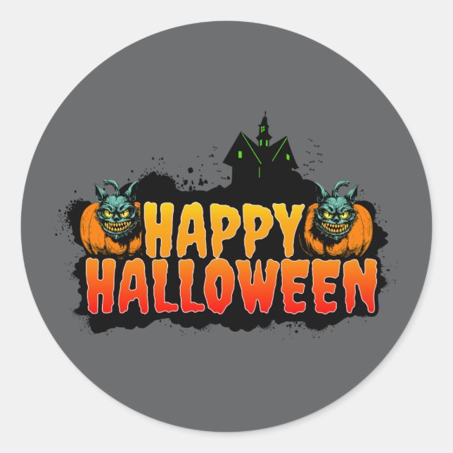 Haunted Halloween Classic Round Sticker (Front)