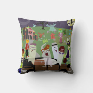 Haunted Halloween Graveyard Party Illustration Cushion