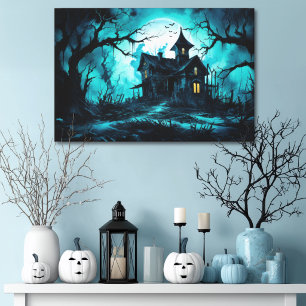 Haunted Halloween House at Blue Dusk Canvas Print