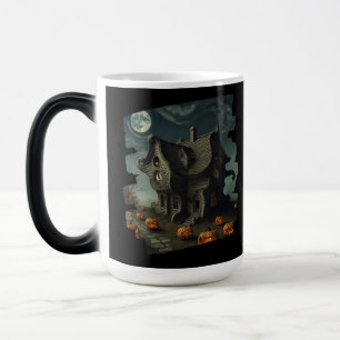 Haunted Halloween House with Pumpkins & Full Moon Magic Mug