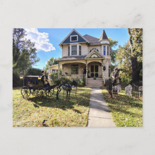 Haunted Halloween House With Skeletons Postcard
