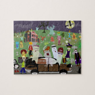 Haunted Halloween illustrated Graveyard Party Jigsaw Puzzle