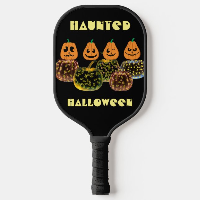 Haunted Halloween Jack O Lanterns Fall Pumpkins  Pickleball Paddle (Front)