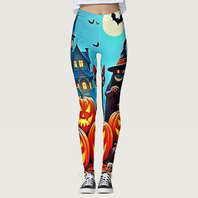 Haunted Halloween Night Design Leggings (Front)