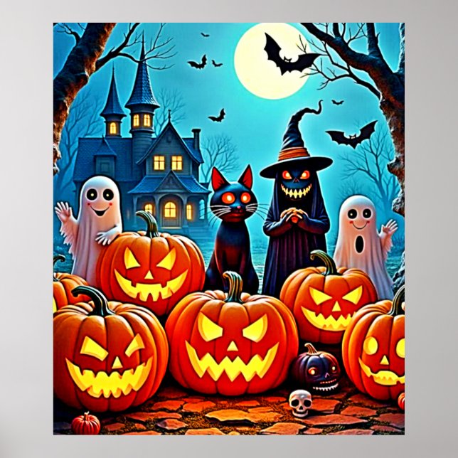 Haunted Halloween Night Design Poster (Front)