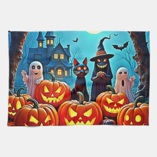 Haunted Halloween Night Design Tea Towel