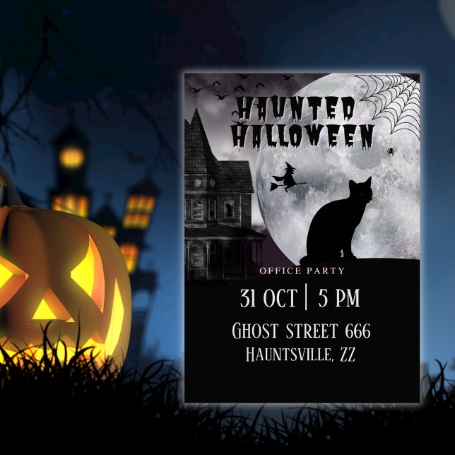 Haunted Halloween Office Party Black Cat  Invitation (Creator Uploaded)