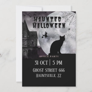 Haunted Halloween Office Party Black Cat  Invitation