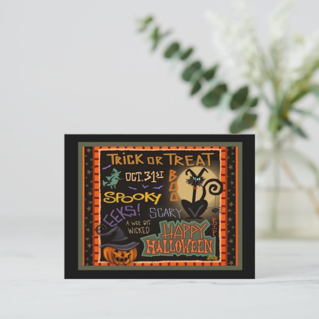 Haunted Halloween Pumpkin Black Cat Teacher Postcard (Standing Front)