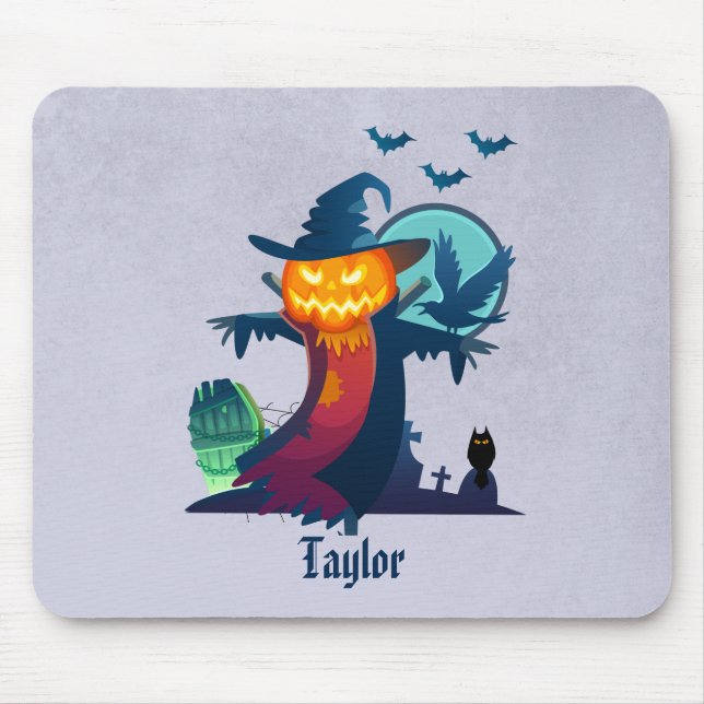 Haunted Halloween Pumpkin Head Scarecrow Spooky Mouse Mat (Front)