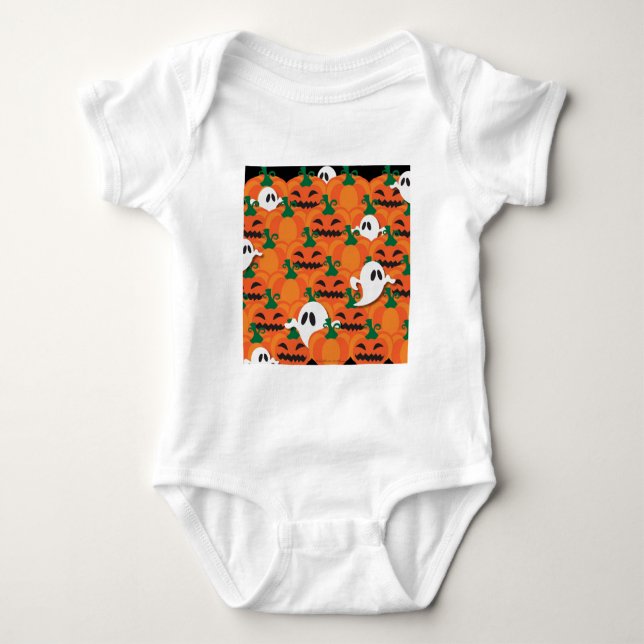 Haunted Halloween Pumpkin Patch Ghosts Baby Bodysuit (Front)