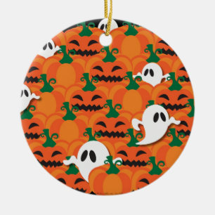 Haunted Halloween Pumpkin Patch Ghosts Ceramic Tree Decoration