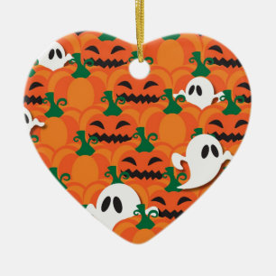 Haunted Halloween Pumpkin Patch Ghosts Ceramic Tree Decoration