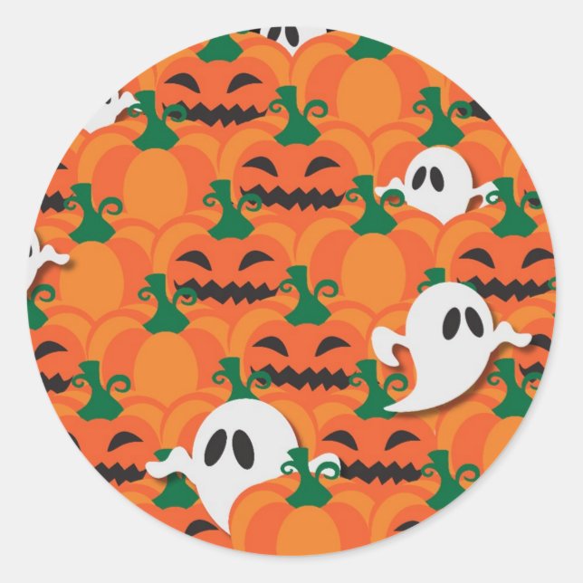 Haunted Halloween Pumpkin Patch Ghosts Classic Round Sticker (Front)