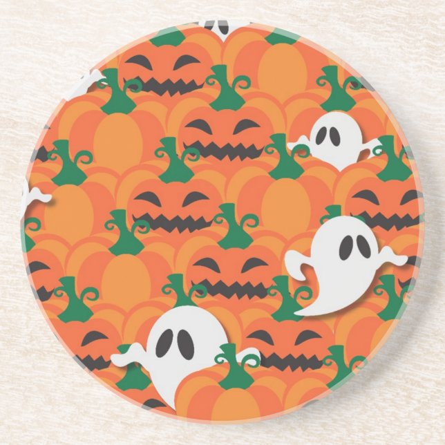 Haunted Halloween Pumpkin Patch Ghosts Coaster (Front)