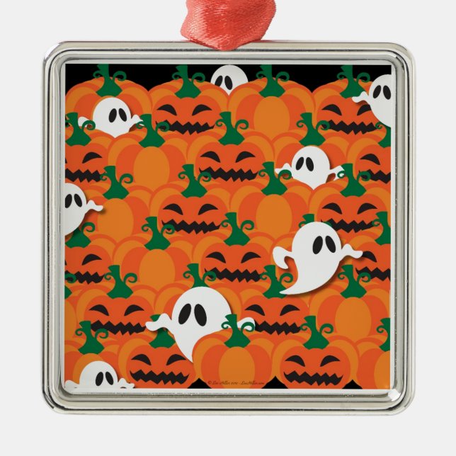 Haunted Halloween Pumpkin Patch Ghosts Metal Tree Decoration (Front)