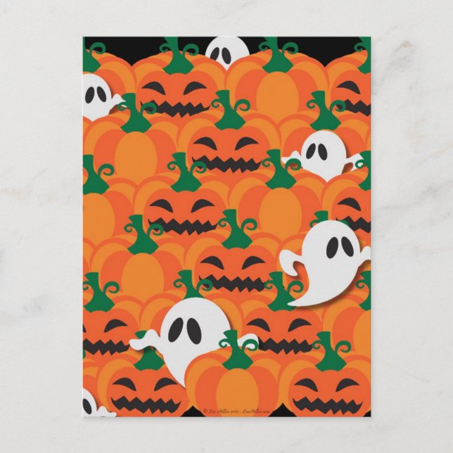 Haunted Halloween Pumpkin Patch Ghosts Postcard (Front)