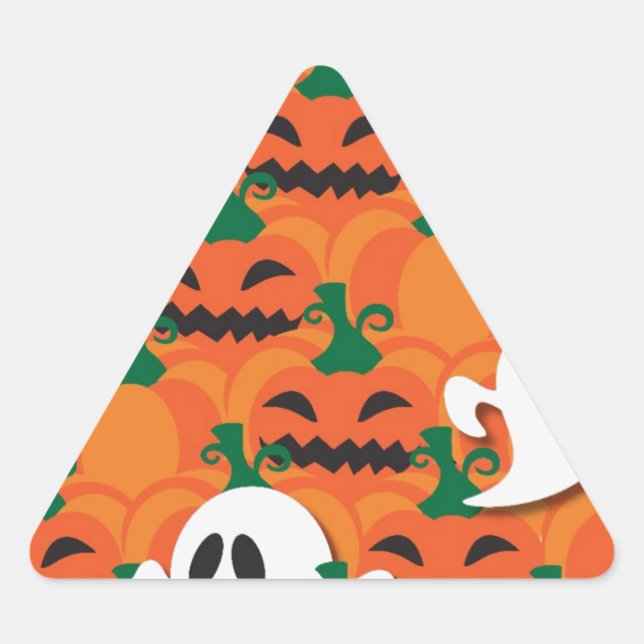 Haunted Halloween Pumpkin Patch Ghosts Triangle Sticker (Front)