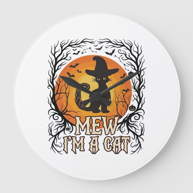 Haunted Halloween Pumpkin Spooky Night Ghost Silho Large Clock (Front)