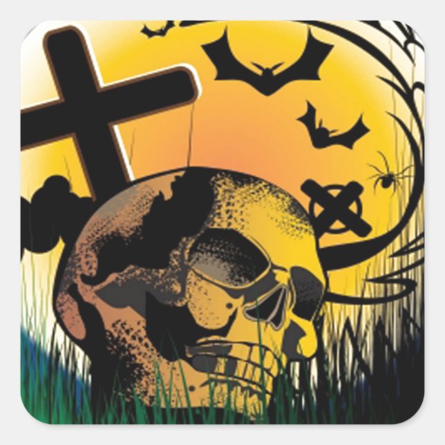 Haunted Halloween Scene Square Sticker (Front)