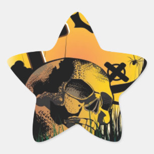 Haunted Halloween Scene Star Sticker