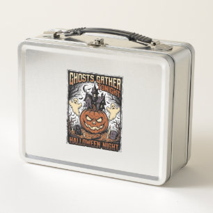 Haunted Halloween Shirt Vintage Ghost Pumpkin Art Metal Lunch Box