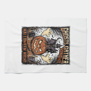 Haunted Halloween Shirt Vintage Ghost Pumpkin Art Tea Towel