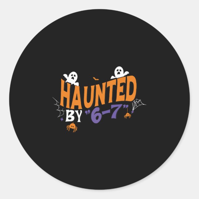 Haunted Halloween Skeleton Haunted Six Seven Numbe Classic Round Sticker (Front)